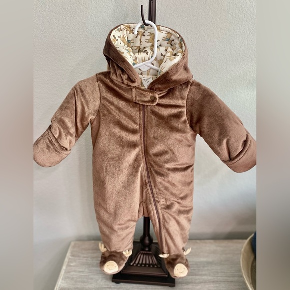 Carter's Other - Carter's Moose Brown Warm Hooded One Piece Footed Zip Mittens Snowsuit 3 Months